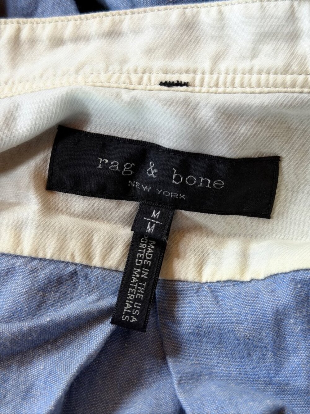 Rag & Bone Shirt Medium Womens Blue Collarless Linen Cotton Long Sleeve Henley - Picture 5 of 6